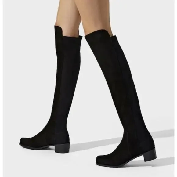 Stuart Weitzman 5050 Block Stretch Suede Over-The-Knee Black Boots Size 8 NWOB - Picture 1 of 12